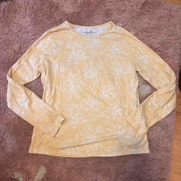 Hang Ten Sunray Long Sleeve Sun Tee Shirt Womens Size L Yellow UV Protection 50+ - Picture 4 of 8